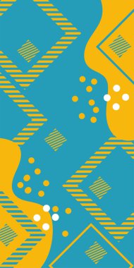 Çeşitli geometrik şekillere sahip soyut dikey arkaplan kartı. Geometrik memphis tarzına sahip dikey duvar kağıdı.