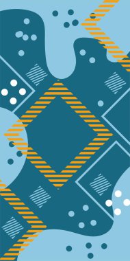 Çeşitli geometrik şekillere sahip soyut dikey arkaplan kartı. Geometrik memphis tarzına sahip dikey duvar kağıdı.