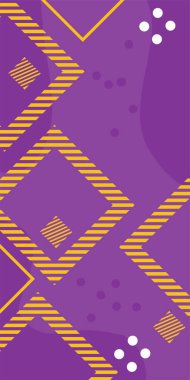 Çeşitli geometrik şekillere sahip soyut dikey arkaplan kartı. Geometrik memphis tarzına sahip dikey duvar kağıdı.