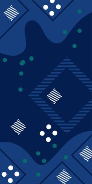 Çeşitli geometrik şekillere sahip soyut dikey arkaplan kartı. Geometrik memphis tarzına sahip dikey duvar kağıdı.