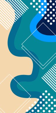 Çeşitli geometrik şekillere sahip soyut dikey arkaplan kartı. Geometrik memphis tarzına sahip dikey duvar kağıdı.