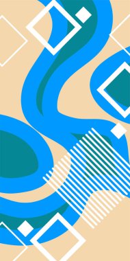 Çeşitli geometrik şekillere sahip soyut dikey arkaplan kartı. Geometrik memphis tarzına sahip dikey duvar kağıdı.