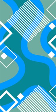 Çeşitli geometrik şekillere sahip soyut dikey arkaplan kartı. Geometrik memphis tarzına sahip dikey duvar kağıdı.