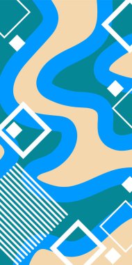 Çeşitli geometrik şekillere sahip soyut dikey arkaplan kartı. Geometrik memphis tarzına sahip dikey duvar kağıdı.