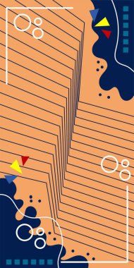 Çeşitli geometrik şekillere sahip soyut dikey arkaplan kartı. Geometrik memphis tarzına sahip dikey duvar kağıdı.