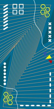 Çeşitli geometrik şekillere sahip soyut dikey arkaplan kartı. Geometrik memphis tarzına sahip dikey duvar kağıdı.