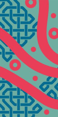 Çeşitli geometrik şekillere sahip soyut dikey arkaplan kartı. Geometrik memphis tarzına sahip dikey duvar kağıdı.