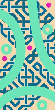 Çeşitli geometrik şekillere sahip soyut dikey arkaplan kartı. Geometrik memphis tarzına sahip dikey duvar kağıdı.