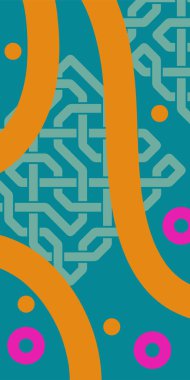 Çeşitli geometrik şekillere sahip soyut dikey arkaplan kartı. Geometrik memphis tarzına sahip dikey duvar kağıdı.