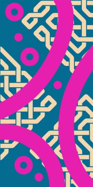 Çeşitli geometrik şekillere sahip soyut dikey arkaplan kartı. Geometrik memphis tarzına sahip dikey duvar kağıdı.