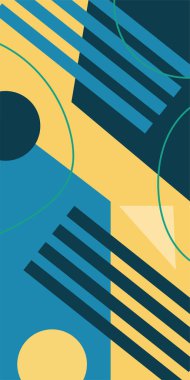 Çeşitli geometrik şekillere sahip soyut dikey arkaplan kartı. Geometrik memphis tarzına sahip dikey duvar kağıdı.