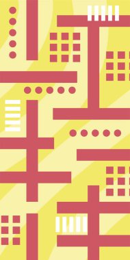 Çeşitli geometrik şekillere sahip soyut dikey arkaplan kartı. Geometrik memphis tarzına sahip dikey duvar kağıdı.