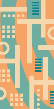 Çeşitli geometrik şekillere sahip soyut dikey arkaplan kartı. Geometrik memphis tarzına sahip dikey duvar kağıdı.