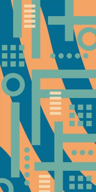 Çeşitli geometrik şekillere sahip soyut dikey arkaplan kartı. Geometrik memphis tarzına sahip dikey duvar kağıdı.