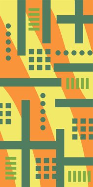 Çeşitli geometrik şekillere sahip soyut dikey arkaplan kartı. Geometrik memphis tarzına sahip dikey duvar kağıdı.