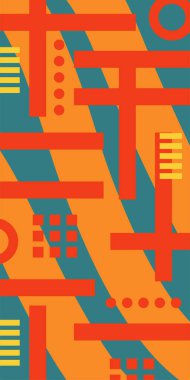 Çeşitli geometrik şekillere sahip soyut dikey arkaplan kartı. Geometrik memphis tarzına sahip dikey duvar kağıdı.