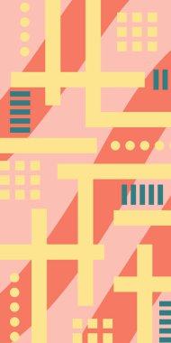 Çeşitli geometrik şekillere sahip soyut dikey arkaplan kartı. Geometrik memphis tarzına sahip dikey duvar kağıdı.