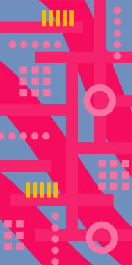 Çeşitli geometrik şekillere sahip soyut dikey arkaplan kartı. Geometrik memphis tarzına sahip dikey duvar kağıdı.