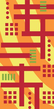 Çeşitli geometrik şekillere sahip soyut dikey arkaplan kartı. Geometrik memphis tarzına sahip dikey duvar kağıdı.