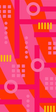 Çeşitli geometrik şekillere sahip soyut dikey arkaplan kartı. Geometrik memphis tarzına sahip dikey duvar kağıdı.