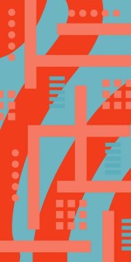 Çeşitli geometrik şekillere sahip soyut dikey arkaplan kartı. Geometrik memphis tarzına sahip dikey duvar kağıdı.