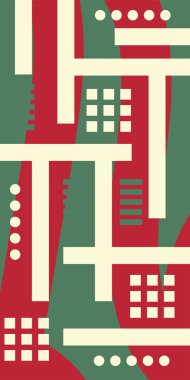 Çeşitli geometrik şekillere sahip soyut dikey arkaplan kartı. Geometrik memphis tarzına sahip dikey duvar kağıdı.