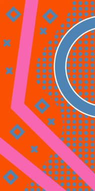 Çeşitli geometrik şekillere sahip soyut dikey arkaplan kartı. Geometrik memphis tarzına sahip dikey duvar kağıdı.