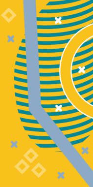 Çeşitli geometrik şekillere sahip soyut dikey arkaplan kartı. Geometrik memphis tarzına sahip dikey duvar kağıdı.