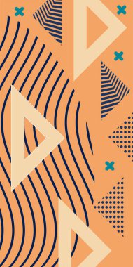 Çeşitli geometrik şekillere sahip soyut dikey arkaplan kartı. Geometrik memphis tarzına sahip dikey duvar kağıdı.