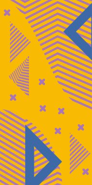 Çeşitli geometrik şekillere sahip soyut dikey arkaplan kartı. Geometrik memphis tarzına sahip dikey duvar kağıdı.