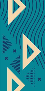 Çeşitli geometrik şekillere sahip soyut dikey arkaplan kartı. Geometrik memphis tarzına sahip dikey duvar kağıdı.
