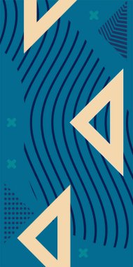 Çeşitli geometrik şekillere sahip soyut dikey arkaplan kartı. Geometrik memphis tarzına sahip dikey duvar kağıdı.
