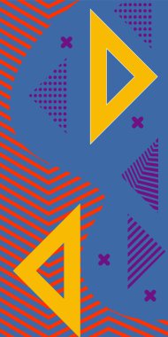Çeşitli geometrik şekillere sahip soyut dikey arkaplan kartı. Geometrik memphis tarzına sahip dikey duvar kağıdı.
