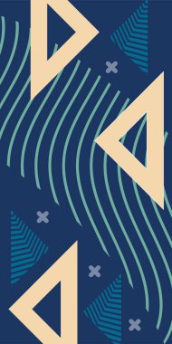 Çeşitli geometrik şekillere sahip soyut dikey arkaplan kartı. Geometrik memphis tarzına sahip dikey duvar kağıdı.