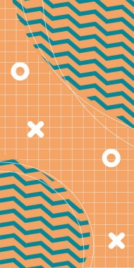 Çeşitli geometrik şekillere sahip soyut dikey arkaplan kartı. Geometrik memphis tarzına sahip dikey duvar kağıdı.