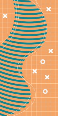 Çeşitli geometrik şekillere sahip soyut dikey arkaplan kartı. Geometrik memphis tarzına sahip dikey duvar kağıdı.