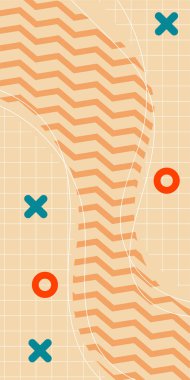 Çeşitli geometrik şekillere sahip soyut dikey arkaplan kartı. Geometrik memphis tarzına sahip dikey duvar kağıdı.