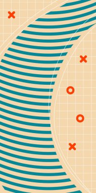 Çeşitli geometrik şekillere sahip soyut dikey arkaplan kartı. Geometrik memphis tarzına sahip dikey duvar kağıdı.