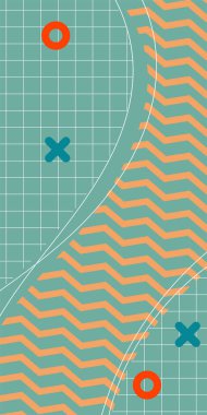 Çeşitli geometrik şekillere sahip soyut dikey arkaplan kartı. Geometrik memphis tarzına sahip dikey duvar kağıdı.