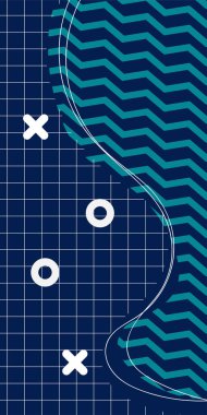 Çeşitli geometrik şekillere sahip soyut dikey arkaplan kartı. Geometrik memphis tarzına sahip dikey duvar kağıdı.