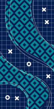 Çeşitli geometrik şekillere sahip soyut dikey arkaplan kartı. Geometrik memphis tarzına sahip dikey duvar kağıdı.