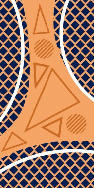 Çeşitli geometrik şekillere sahip soyut dikey arkaplan kartı. Geometrik memphis tarzına sahip dikey duvar kağıdı.