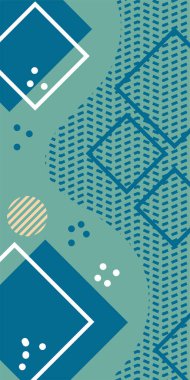 Çeşitli geometrik şekillere sahip soyut dikey arkaplan kartı. Geometrik memphis tarzına sahip dikey duvar kağıdı.