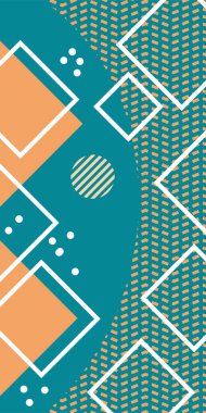 Çeşitli geometrik şekillere sahip soyut dikey arkaplan kartı. Geometrik memphis tarzına sahip dikey duvar kağıdı.