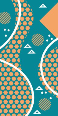 Çeşitli geometrik şekillere sahip soyut dikey arkaplan kartı. Geometrik memphis tarzına sahip dikey duvar kağıdı.