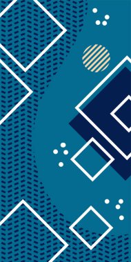 Çeşitli geometrik şekillere sahip soyut dikey arkaplan kartı. Geometrik memphis tarzına sahip dikey duvar kağıdı.