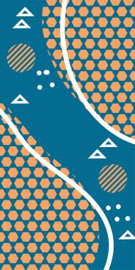 Çeşitli geometrik şekillere sahip soyut dikey arkaplan kartı. Geometrik memphis tarzına sahip dikey duvar kağıdı.