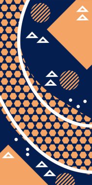 Çeşitli geometrik şekillere sahip soyut dikey arkaplan kartı. Geometrik memphis tarzına sahip dikey duvar kağıdı.