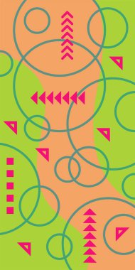 Çeşitli geometrik şekillere sahip soyut dikey arkaplan kartı. Geometrik memphis tarzına sahip dikey duvar kağıdı.