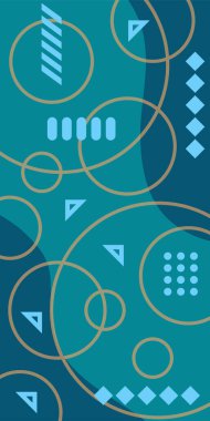 Çeşitli geometrik şekillere sahip soyut dikey arkaplan kartı. Geometrik memphis tarzına sahip dikey duvar kağıdı.